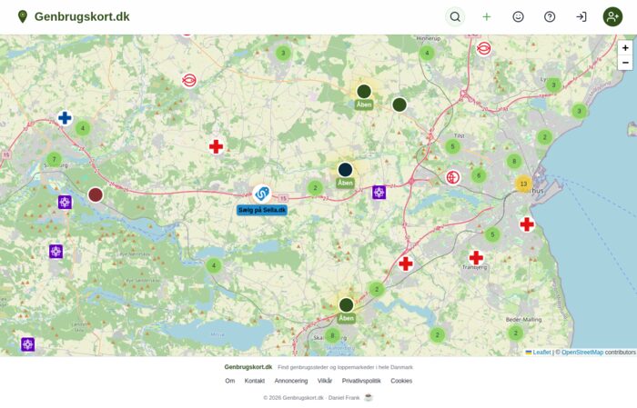 Eksempel: kort-markør-annonce på genbrugskort.dk