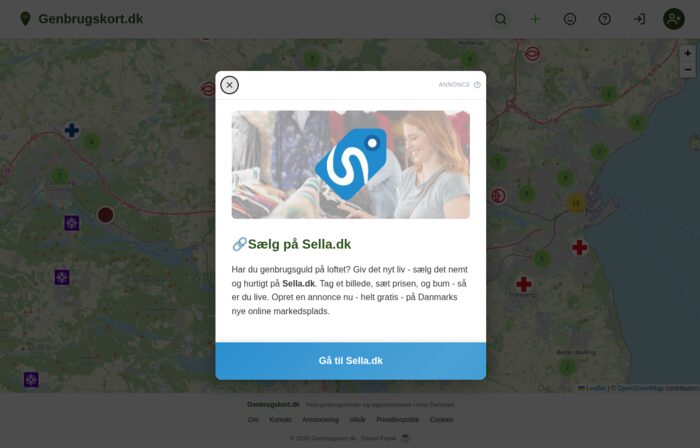 Eksempel: popup-annonce på genbrugskort.dk